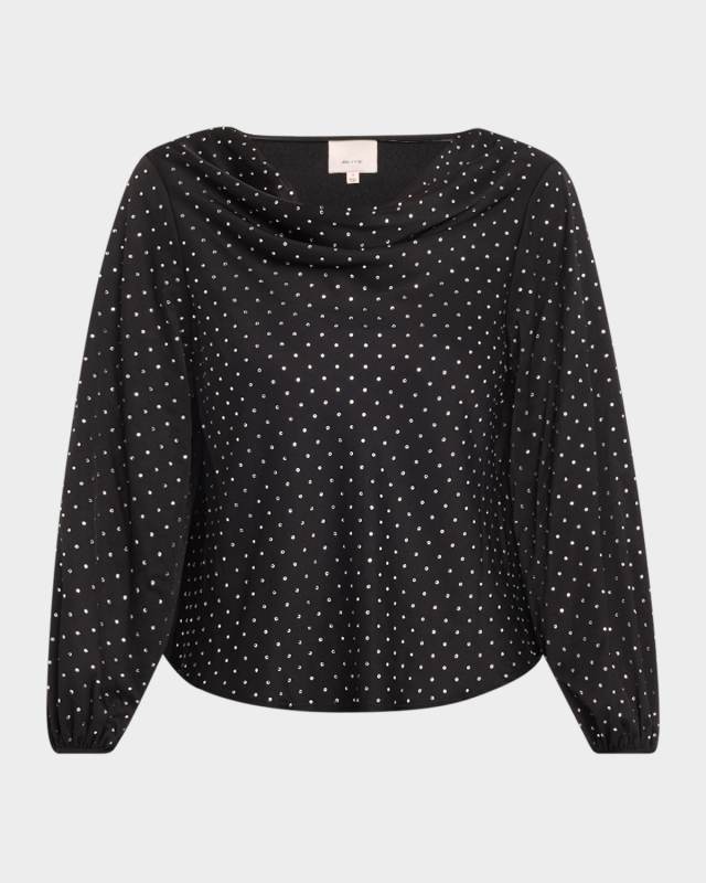 Irene Long-Sleeve Rhinestone-Embellished Top